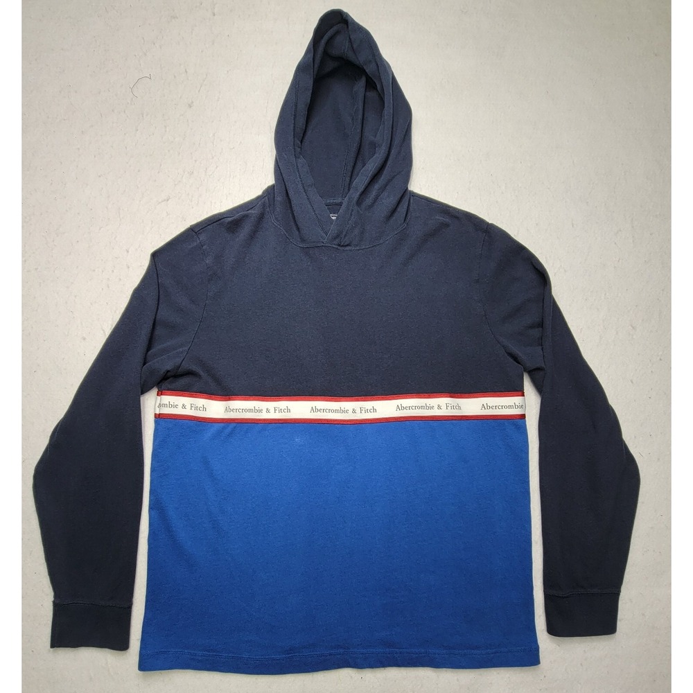 Abercrombie Fitch Hoodie Shirt Mens Large Blue Spellout Pullover Lightweight